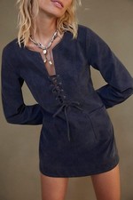 *SALE* New Free People Bradley Faux Suede Mini Dress Sz XS, Blue