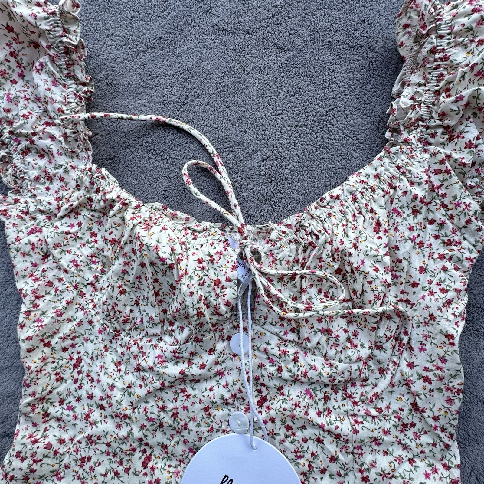 Princess Polly Floral Puff Sleeve Mini Dress Sz 2 US 6 AU Button Front Slimming