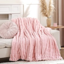 Blush Pink Throw Blanket for Couch   Ultra Soft Cozy Plush Fluffy Blanket wit...