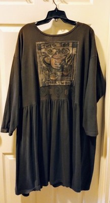 Blue Fish Lagenlook Tunic Top Dress, Handprinted Oversized - Twig Tea for Two