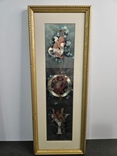 Vtg. Victorian Style Gorgeous JOY Foil Art Picture in Gold tone Frame 21" x 8"