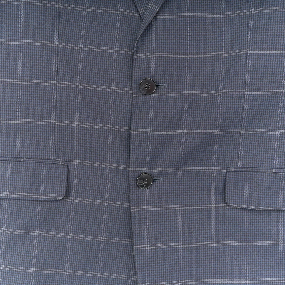 JFerrar Sport Coat 40R Blue Gray Plaid Cotton Blend Stretch Blazer - Image 2 of 4