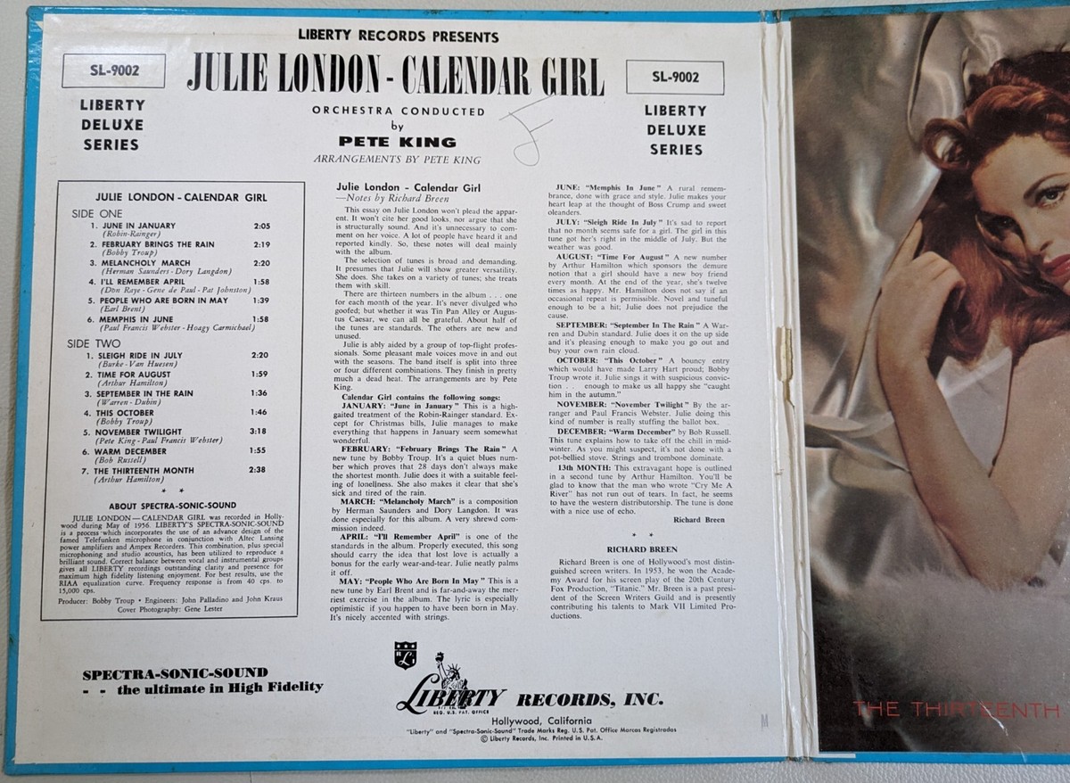 Julie London - Calendar Girl, Liberty SL-9002 Mono Gatefold LP VG