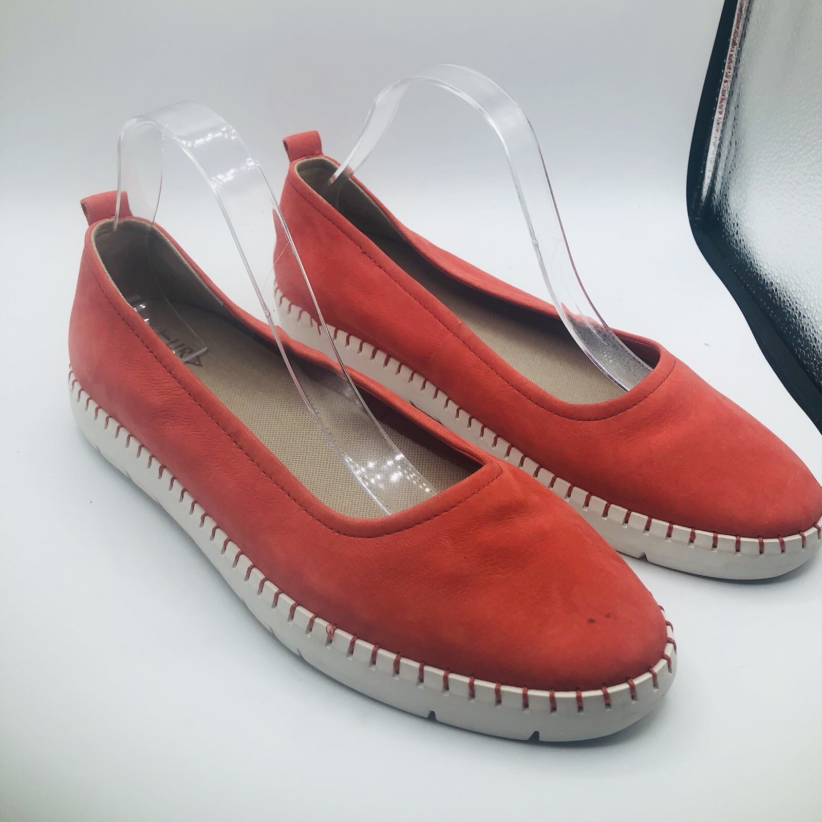 Naturalizer Womens Dolly Orange Ballet Flat Shoes Leather Slip On