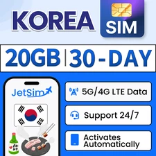 Korea SIM Card - 20GB High-Speed, 30 Day JetSim/Travel SIM