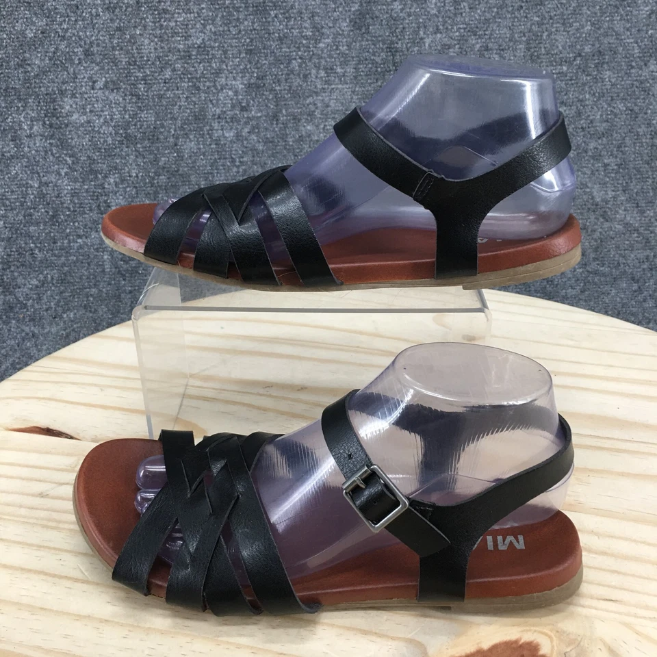 Sandalias Mia para mujer 9 tiras negras correa al tobillo informales punta abierta tacones bajos Foto 2 de 4