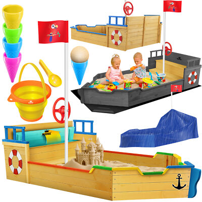 KIDIZ  Sandkasten Ahoi Piratenschiff Boot Schiff aus Holz groß Sandbox Sandkiste