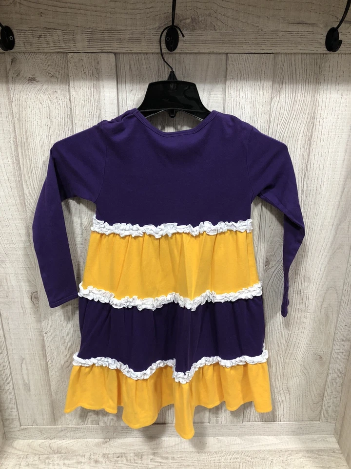 Vestido Lolly Wolly Doodle Niñas 8/9 Púrpura Dorado Volantes Blanco Manga Larga Algodón Foto 3 de 3