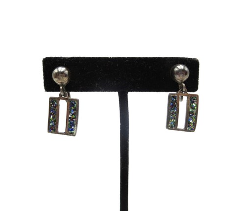 VTG Pair of Sterling Silver Mexico 925 Confetti Inlay 1.25" Screwback Earrings - Picture 4 of 8