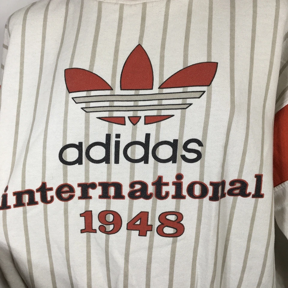 复古 80 年代阿迪达斯国际红色白色 1948 年圆领三叶草超级罕见 L — 第 3/4 张图片