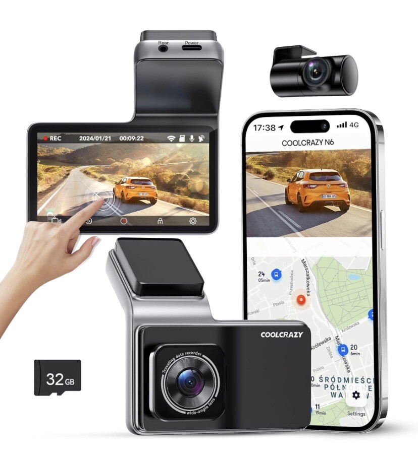 4K Front and Rear Dash Cam with WiFi GPS for Cars Dual 1080P Recording-image