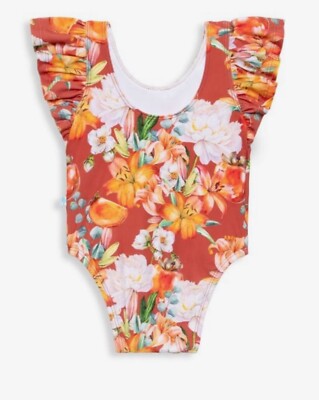 NWT Posh Peanut Paulina  One Piece Basic Ruffled Capsleeve Swimsuit 12-18 Months
