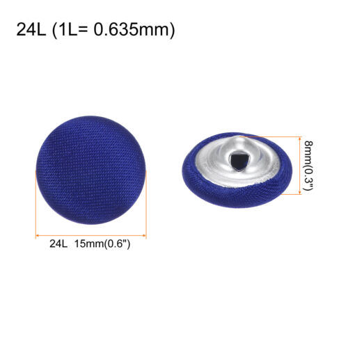 10pcs Fabric Cloth Covered Button 15mm Round Metal Sewing Buttons, Deep Blue - Picture 2 of 6