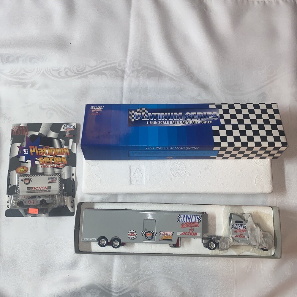 1993 1/64 Racing Collectibles ACTION Race Car Transporter Platinum Series & Car