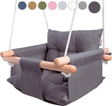 Canvas Baby Swing, Wooden Hanging Swing Seat Chair with Safety Belt