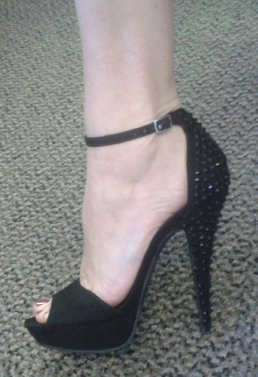 JustFab Black Suede like Platform Ankle Strap Black Crystal Stone
