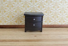 Dollhouse Side Table or Nightstand with 2 Drawers Black 1:12 Scale Furniture