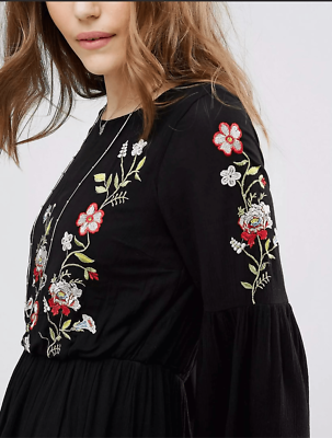 Vero Moda Floral Embroidered Flute Sleeve Dress | eBay