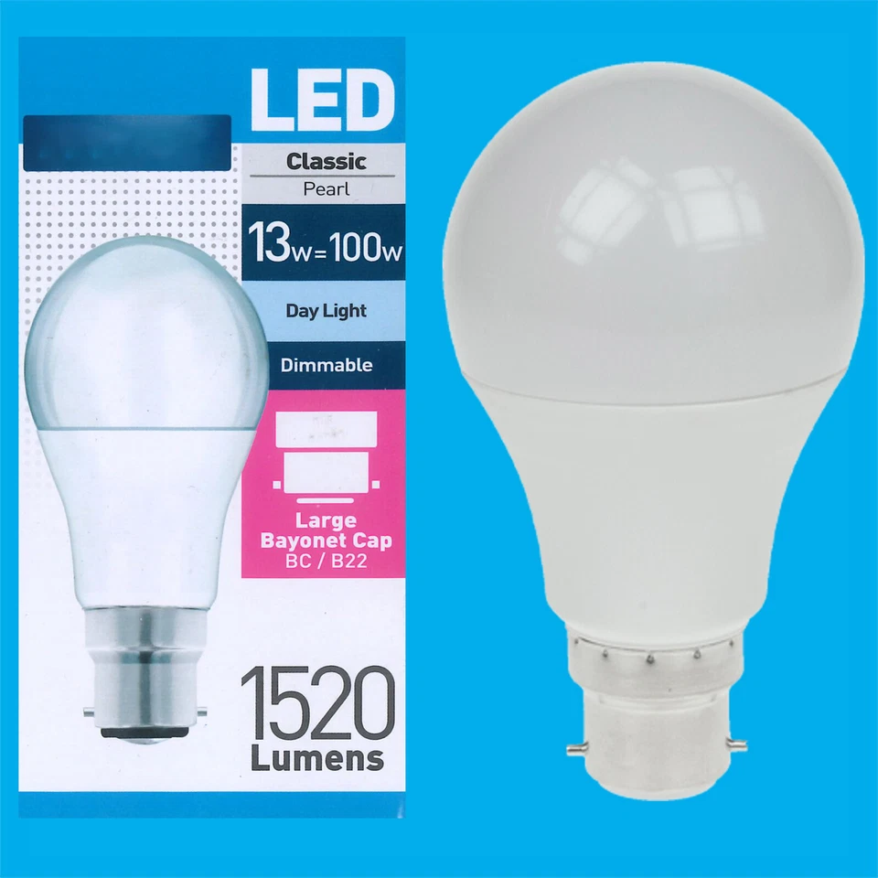 2x 13W = 100W Pearl Dimmbar LED GLS Bajonett Kappe BC B22 Tageslicht 6500k - Bild 1 von 1