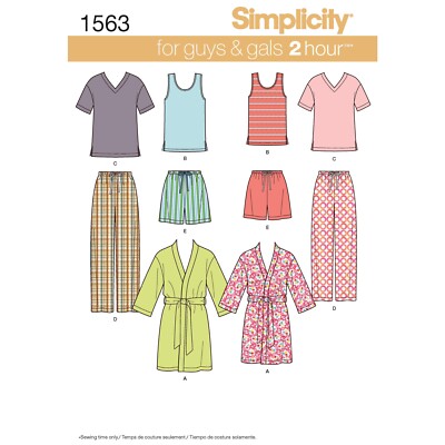 SIMPLICITY 1563 UNISEX NACHTWÄSCHE leichtes Schnittmuster Größen XS-XL TOP HOSE MORGENMANTEL
