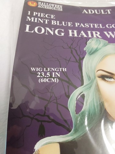 An American Co. neuwertig pastellblau Gothic langhaarige Perücke mit Weltraumbrötchen 23,5" L neu mit Etikett! - Bild 3 von 5