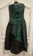 Vintage Gunne Sax By Jessica McClintock Dress Strapless Taffeta Green 1980s Sz 5