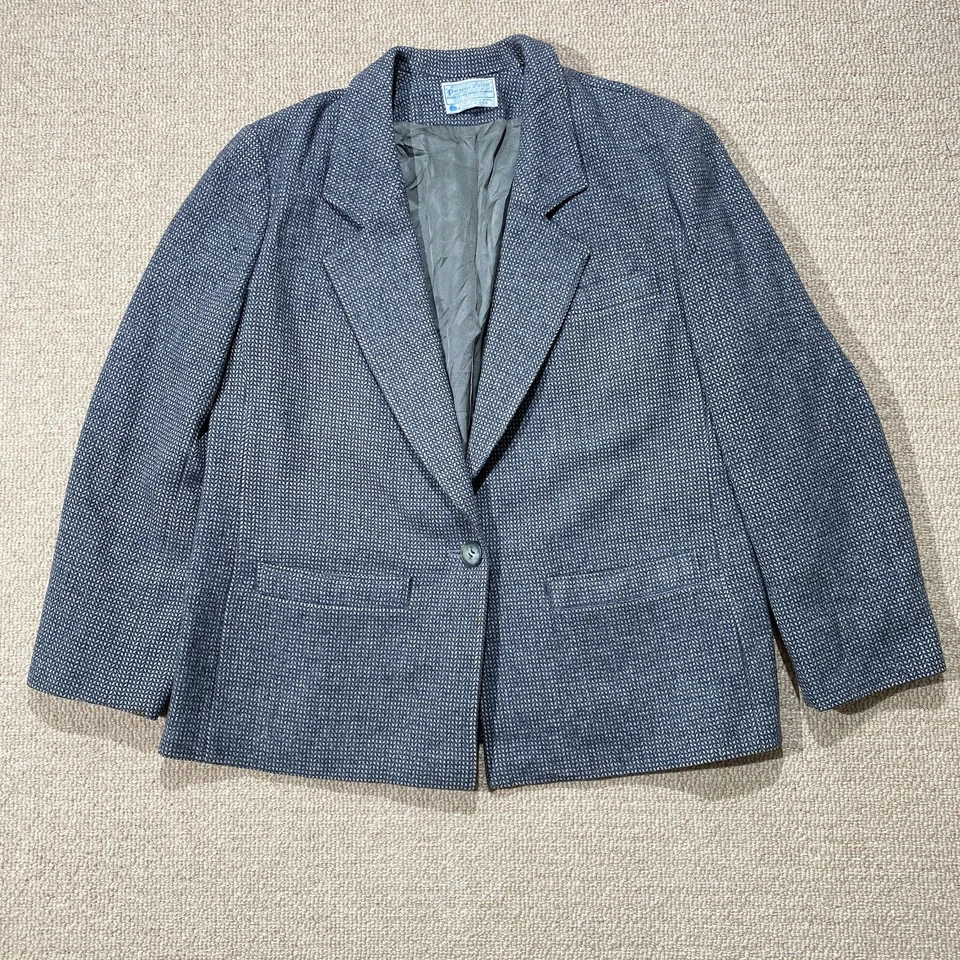 VINTAGE Pendleton Jacket Womens 14 Large Grey Barleycorn 1970s Suit Blazer Wool
