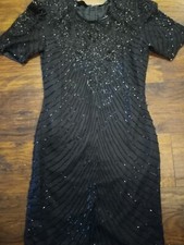 Mark & John by Sam Vintage 100% PureSilk Beaded Sheath Dress Small Black Sequins