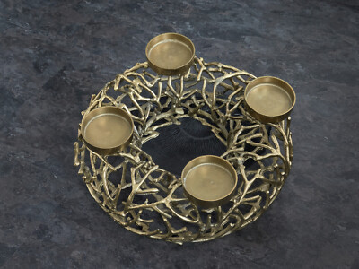 Voß Adventskranz Äste Metall für 4 Kerzen Alu Gold finisch 53 x 20 cm Kranz