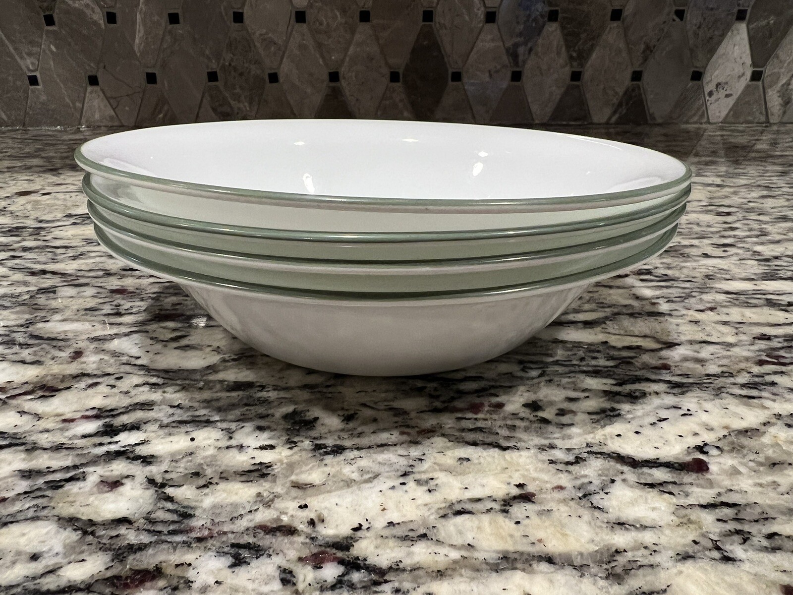 Corelle Watercolors Soup Cereal Bowls Green Rim Set Of 4 eBay