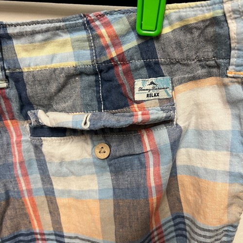 Tommy Bahama Relax Plaid Shorts 100% Linen Mens Size 36 Multicolor Casual Beach - Picture 8 of 8