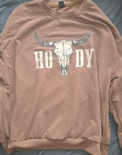 Western HOWDY Sweatshirt Women's Size Medium Brown Country Cowgirl Bull