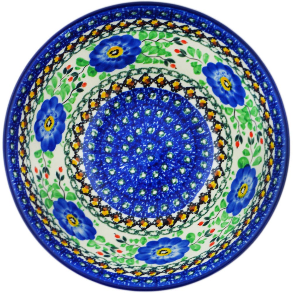 Polish Pottery 8 Point Plate Ceramika Artystyczna Cobalt Poppies UNIKAT