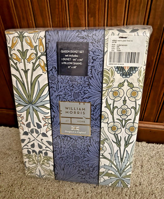 WILLIAM MORRIS & CO. QUEEN HYACINTH MEADOW 100% COTTON DUVET COVER & TWO SHAMS