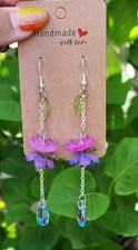 Handcrafted Flower Dangle Hook Earrings, Plas...