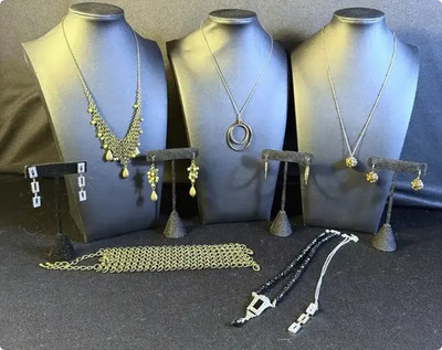 Fossil Jewelry Lot 8pc Gold Silver Tone Necklace Earring Bracelet Set Sparkle Mo