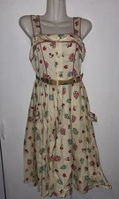 Hell Bunny Nixen Kleid mit Erdbeeren, Kirschen und Blumen, gelb,Schleifen, Gr. S