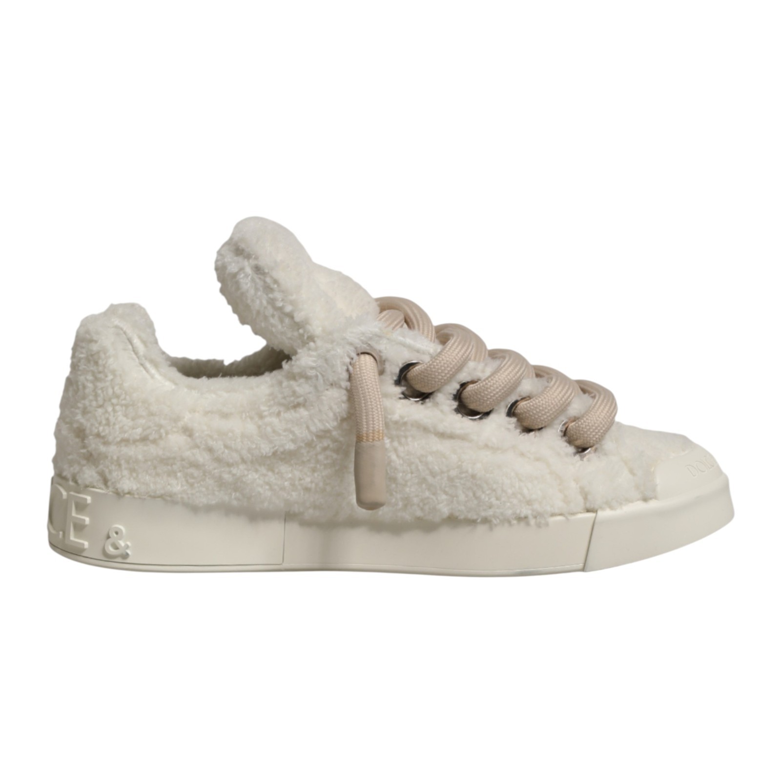DOLCE & GABBANA Shoes White Faux Shearling Low Top Sneakers EU43 / US10 1060usd