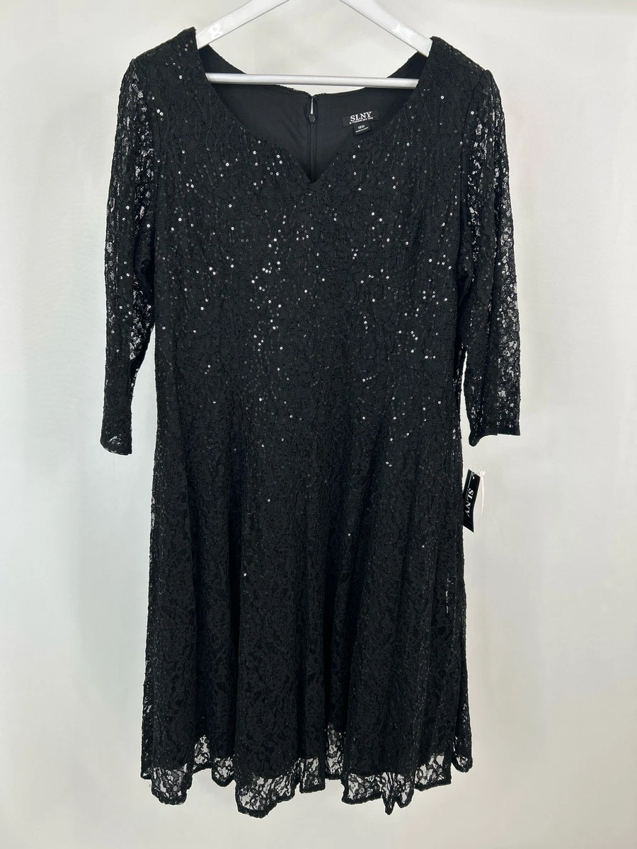 slny black dress SLNY Black Ruffle Chiffon Dress main image 1