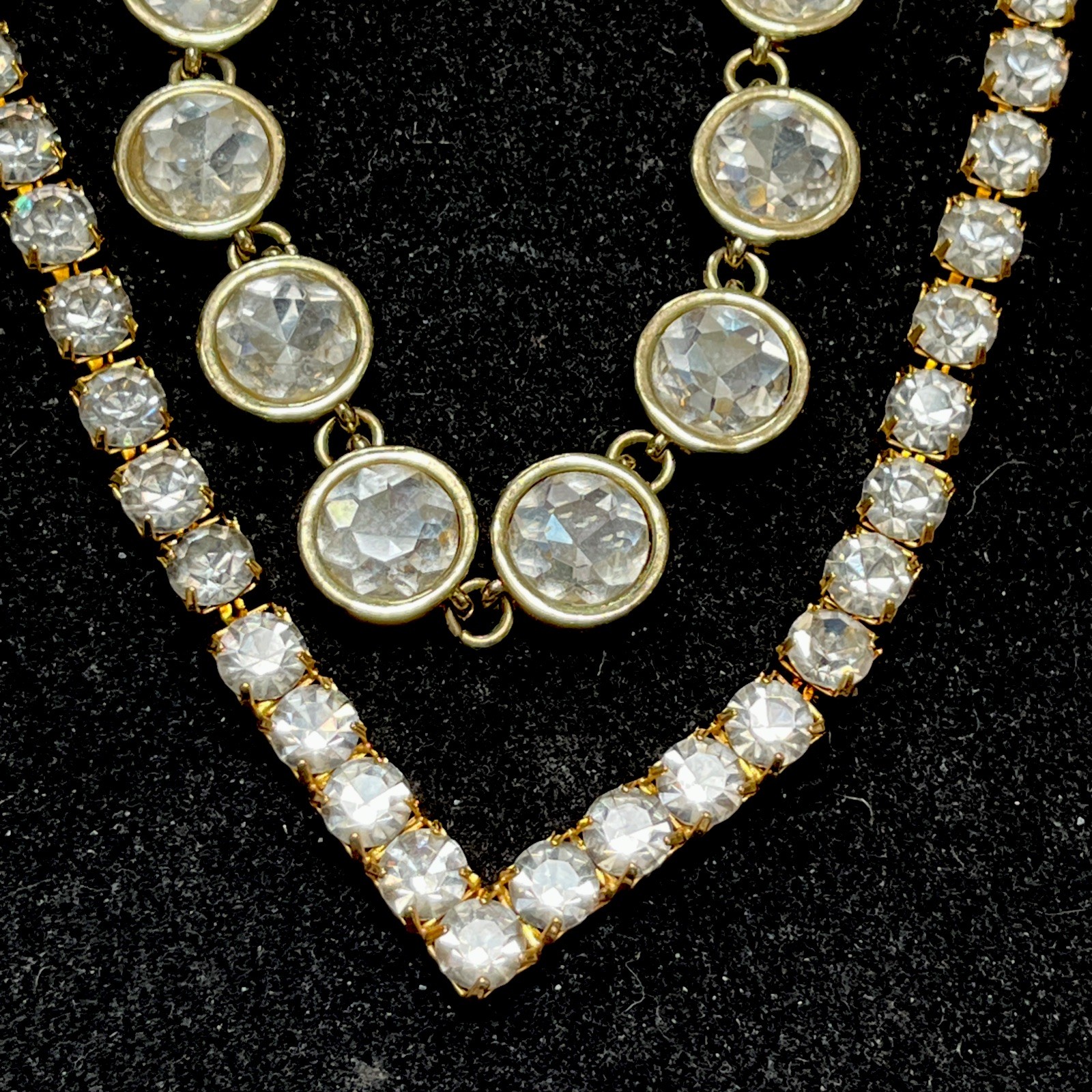 2 CLEAR CRYSTAL RHINESTONE STATEMENT NECKLACES GO… - image 3