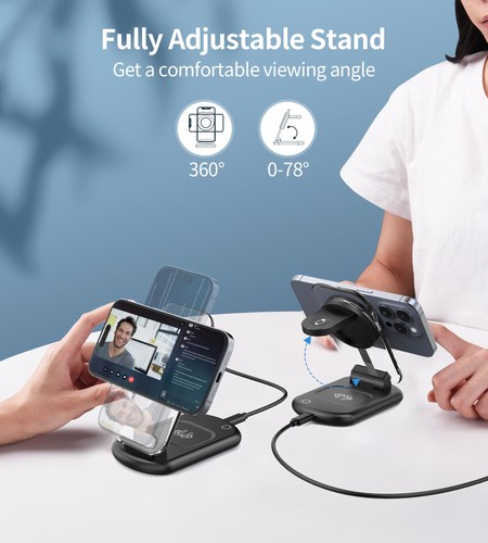 Stazione di Ricarica Wireless Magnetica 3 in 1 per Dispositivi Apple, Pieghevole Veloce Tr... - Foto 7 di 8