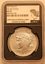MS 70 Peace dollar $1 First Day of Issue Limited to 5,000 2023