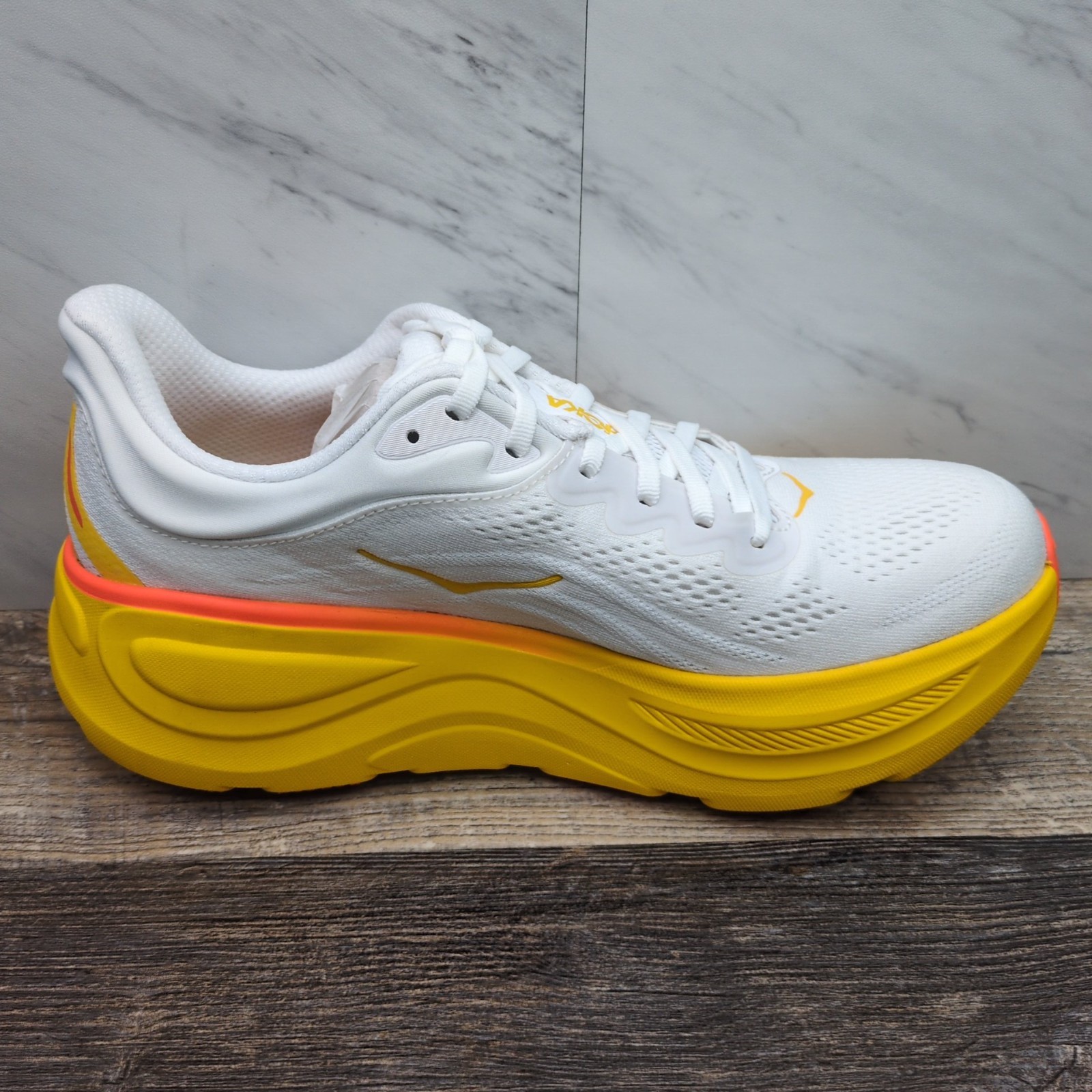 Hoka One Bondi 9 Men's Sz 11.5D Running Shoes Sneakers White Orange 1162011 FNF thumbnail 7