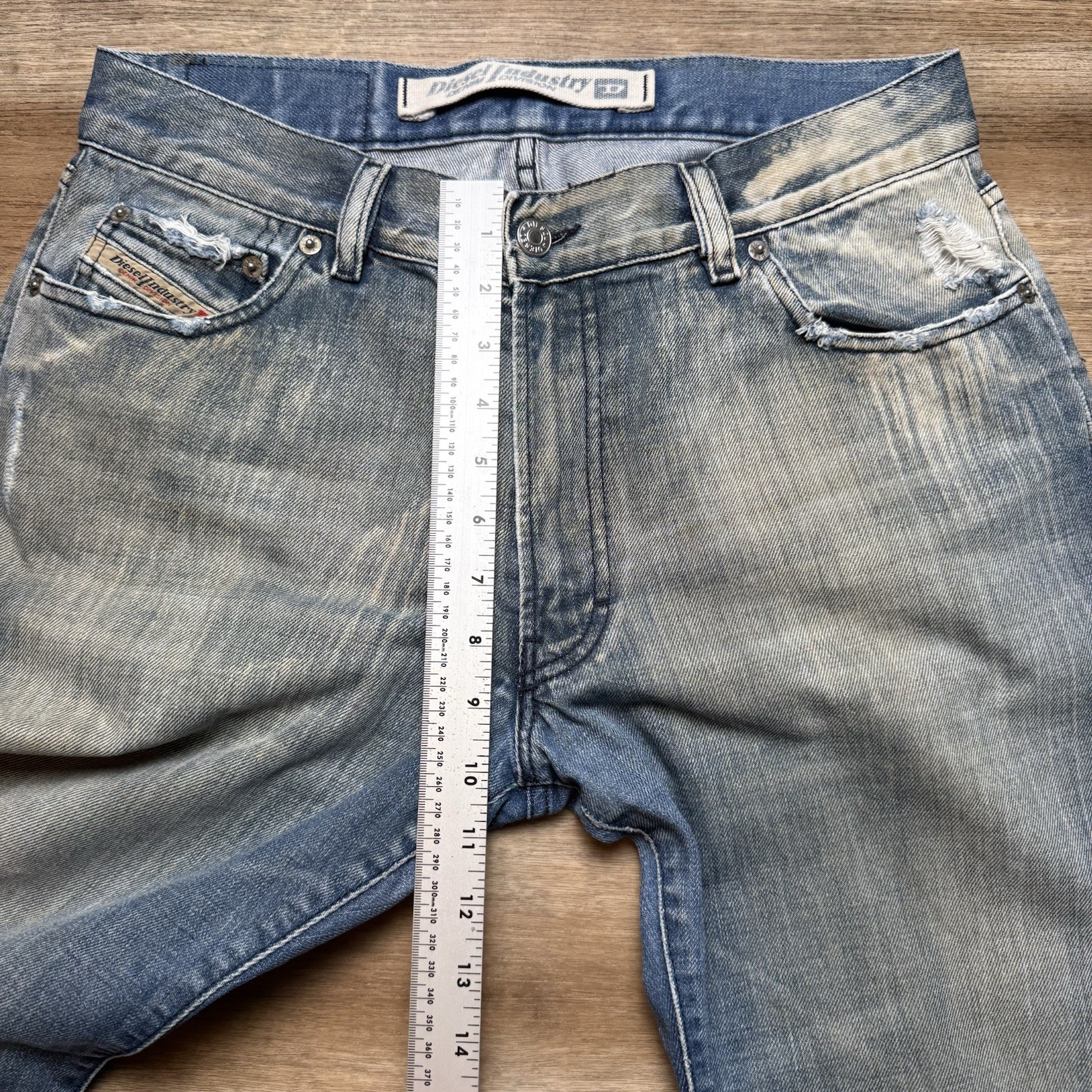 Diesel Jeans Men 33 (Fits 31x28) Blue Fanker Slim Bootcut Dirty Acid Wash Italy thumbnail 11