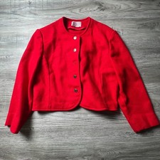 Pendleton Jacket Womens Red Virgin Wool Cropped Button Front Vintage Blazer USA