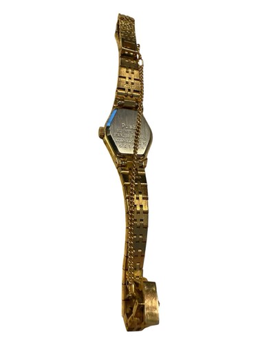 Vintage Dainty Pulsar Gold Tone Watch Quartz Safety Chain Bezel MCM Untested - Afbeelding 6 van 16