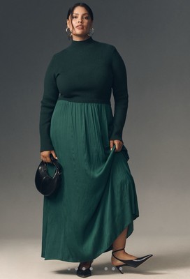 Anthropologie Thea Twofer Sweater Maxi Dress 1X Plus Scoop Neck Green | eBay
