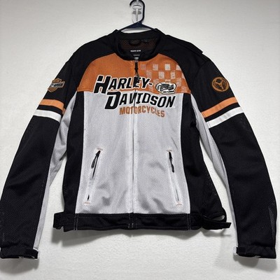 Harley Davidson Mesh Riding Gear Padded Full Zip Biker Jacket Sz L Orange/Black