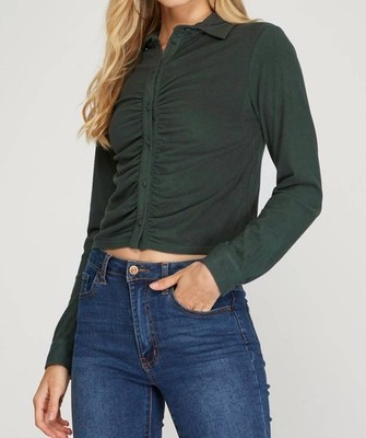 She + Sky Long Cuff Sleeve Brushed Stretch Knit Top Salamander