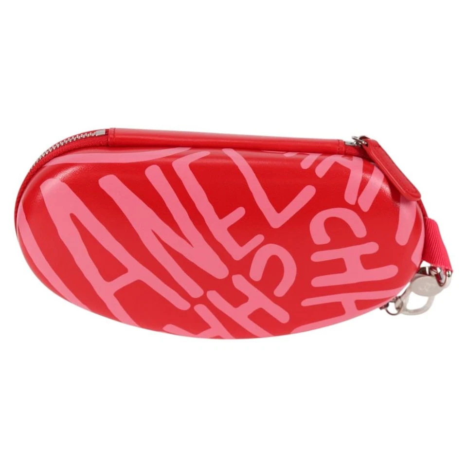 CHANEL Chain Glasses Sunglasses Case Glasses Case Leather Red CC Auth bs24979AM - Image 2 of 4